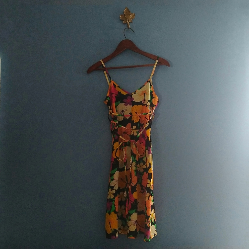 Neon Flowered Strapped Summer Dress